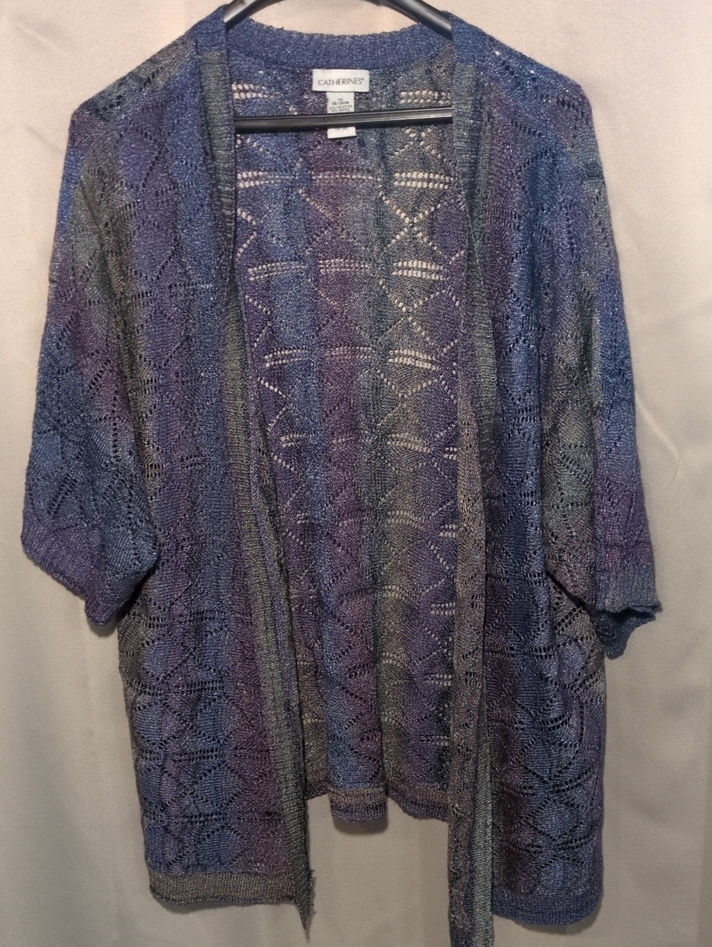 Catherines Iridescent Metallic Light Weight Lace Open Knit Cardigan